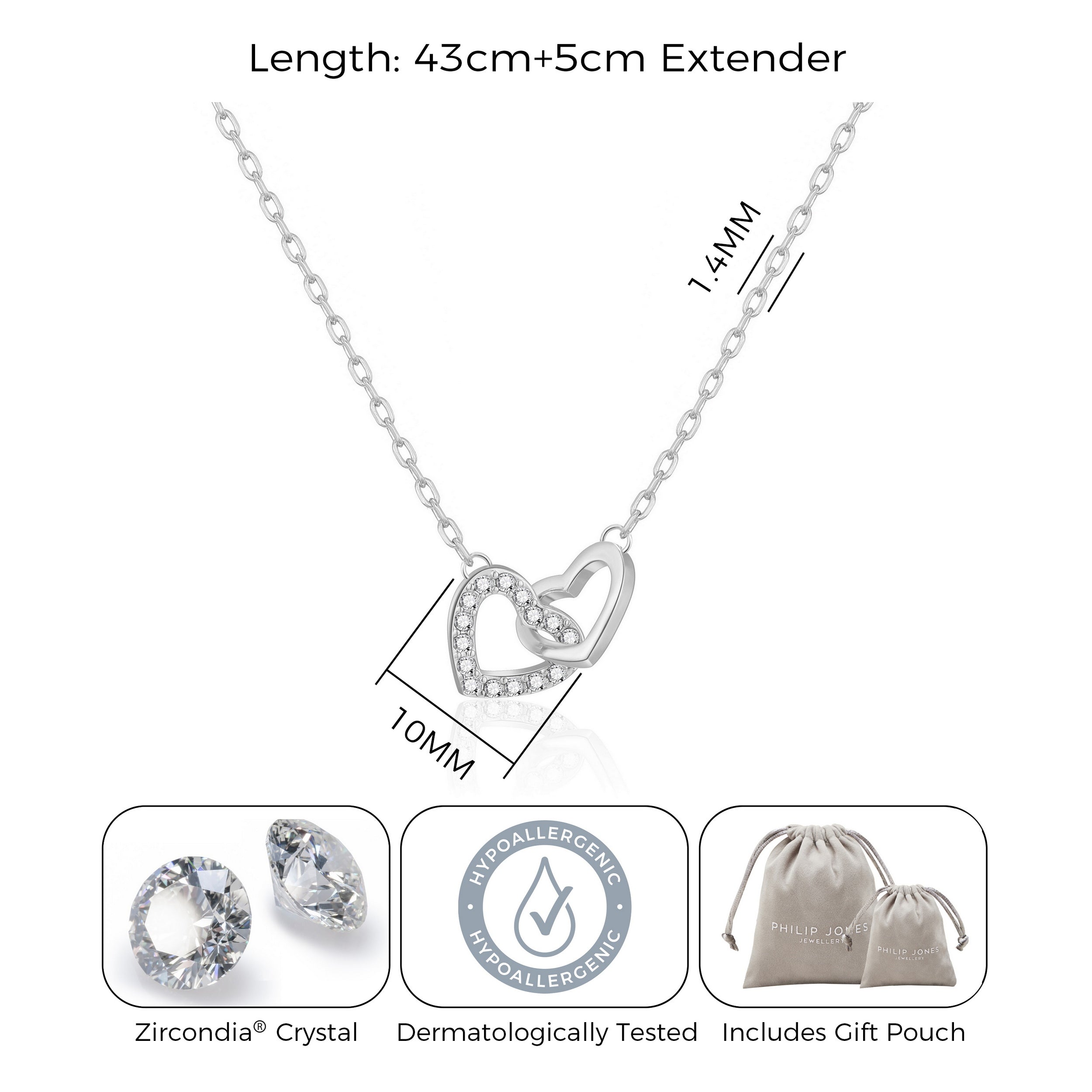 Mother and Daughter Heart Link Necklace with Quote Card Created with Zircondia® Crystals