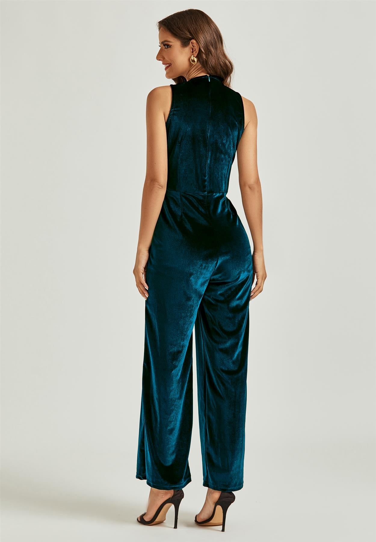 Velvet Wrap Jumpsuit In Teal