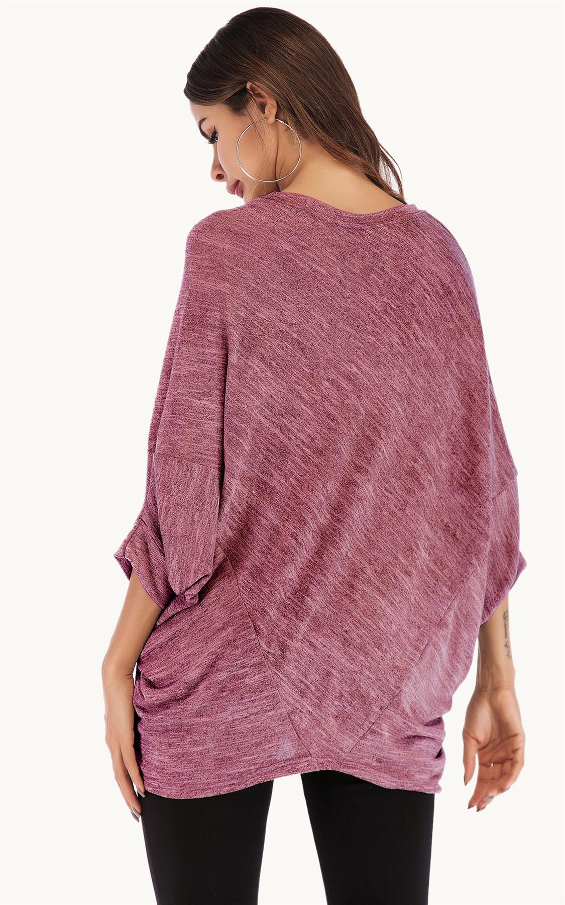 Oversized Jersey 3/4 Sleeves Top In Rust Red