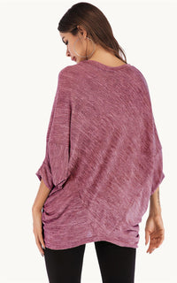 Oversized Jersey 3/4 Sleeves Top In Rust Red