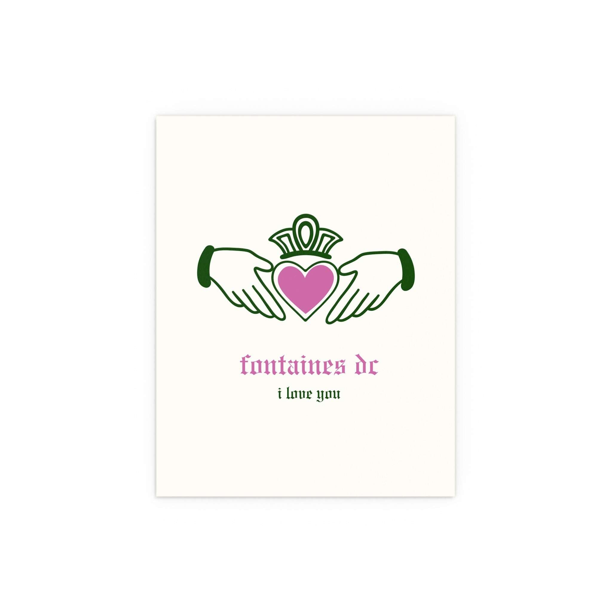 Fontaines DC - I Love You - Irish Claddagh (Off-white + Green + Pink)