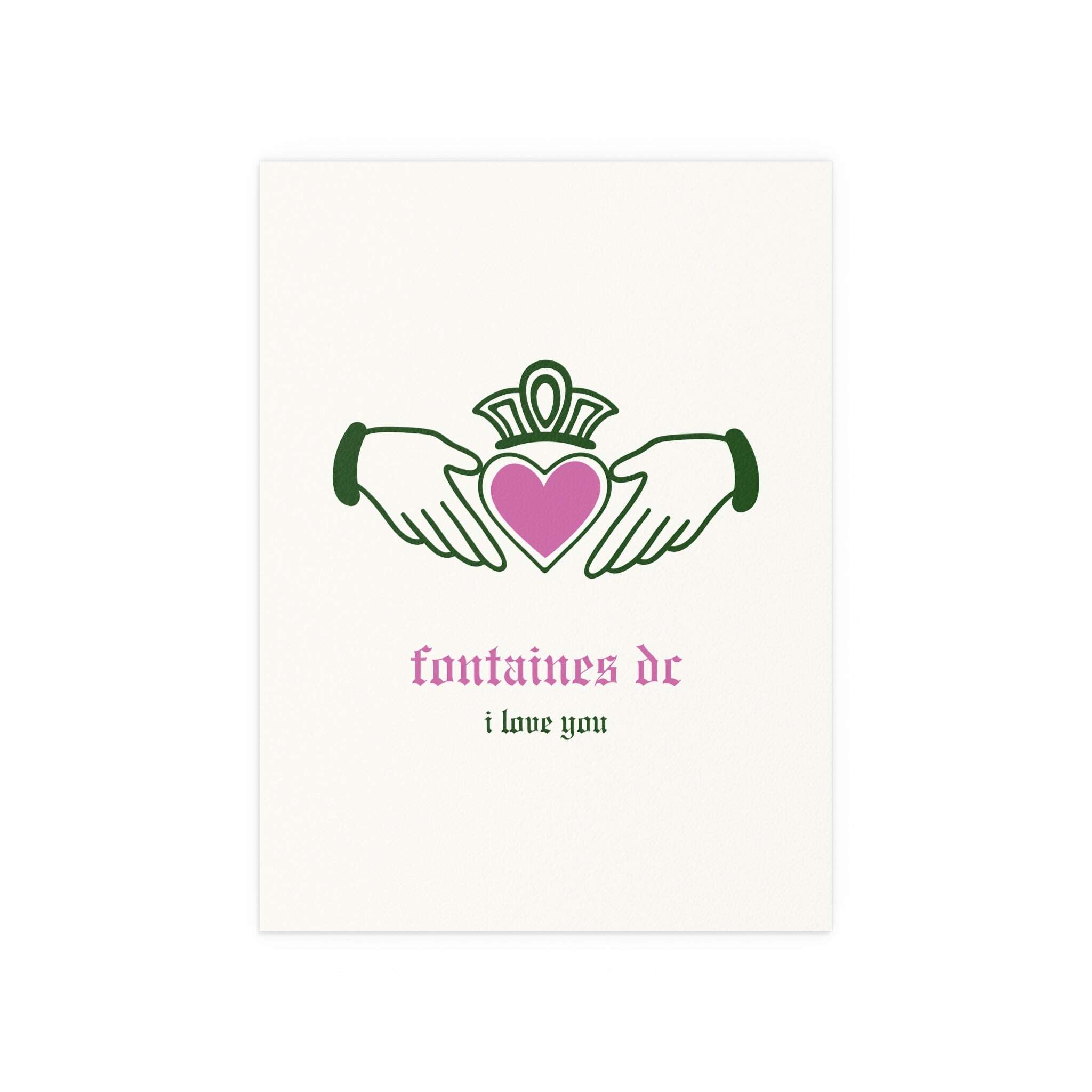 Fontaines DC - I Love You - Irish Claddagh (Off-white + Green + Pink)