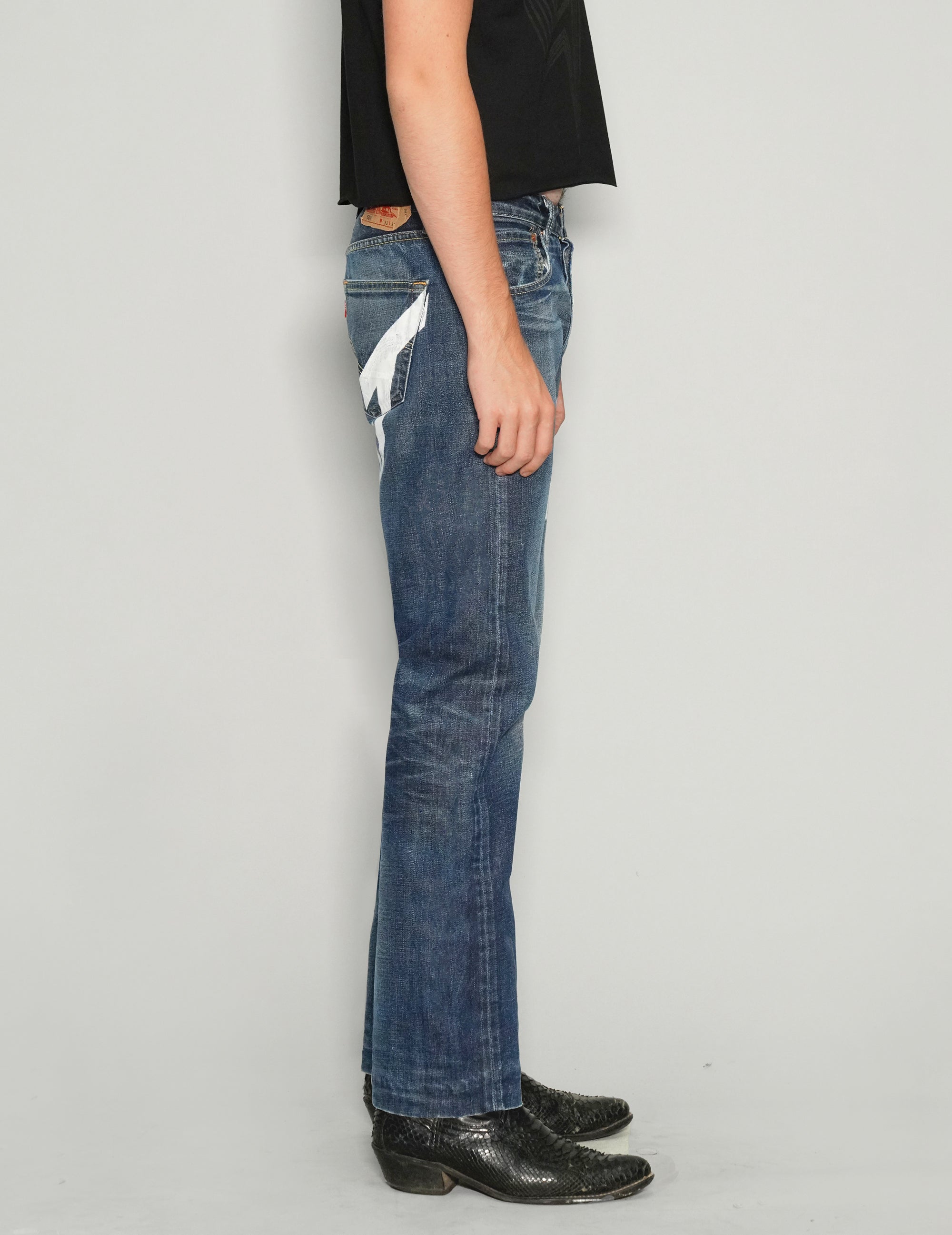 Saint Vintage Levi’s 501 Jeans with Rock Icon Print in Blue