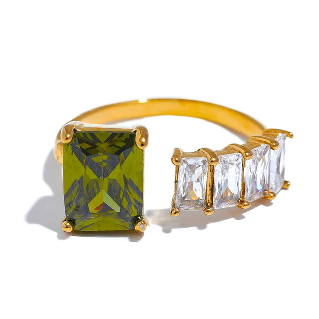 Isabella Luxe 18k Gold Plated Green Jewel Ring