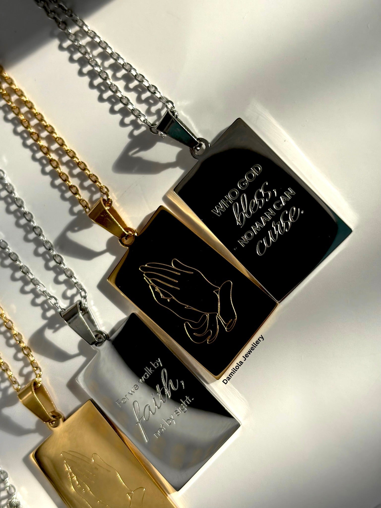 ‘Who God Bless, No Man Can Curse’ Necklace - Gold/Silver - Double Sided