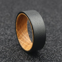The Pegasus - 8mm Textured Black Tungsten & Whisky Barrel Wood Ring