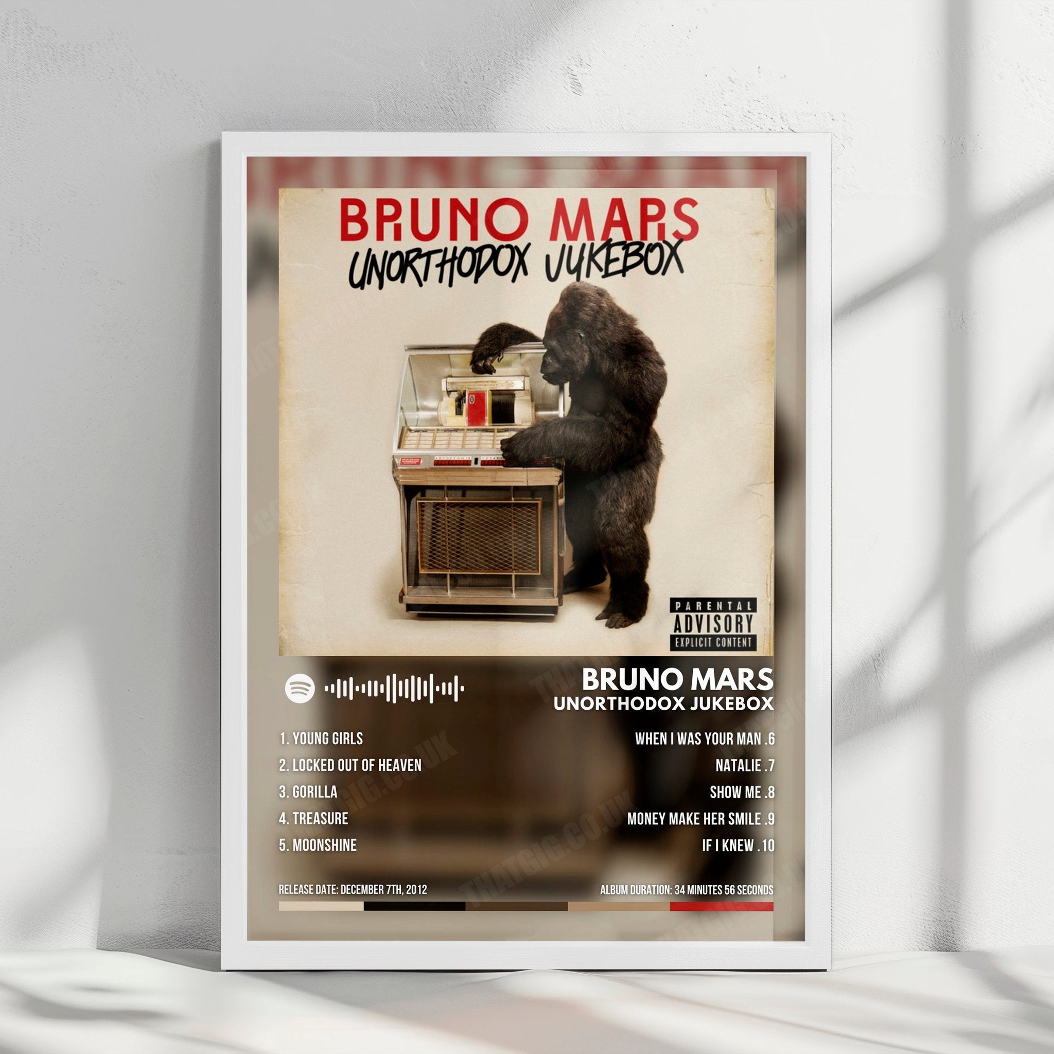 Bruno Mars "Unorthodox Jukebox" Album Cover Poster - with Complete Tracklist
