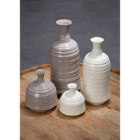 Dusk Cream Small Ribbed Ceramic Vase