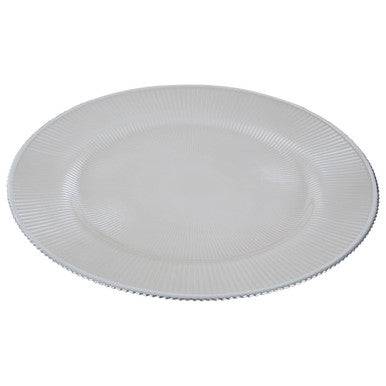 Ida 33cm Embossed White Glass Charger Plate with Silver Rim