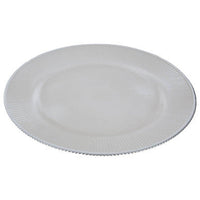 Ida 33cm Embossed White Glass Charger Plate with Silver Rim