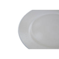 Ida 33cm Embossed White Glass Charger Plate with Silver Rim