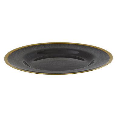 Ida 33cm Black Glass Charger Plate with Gold Rim