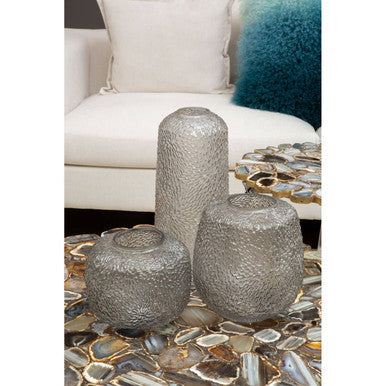 Colbie Medium Embossed Grey Glass Vase