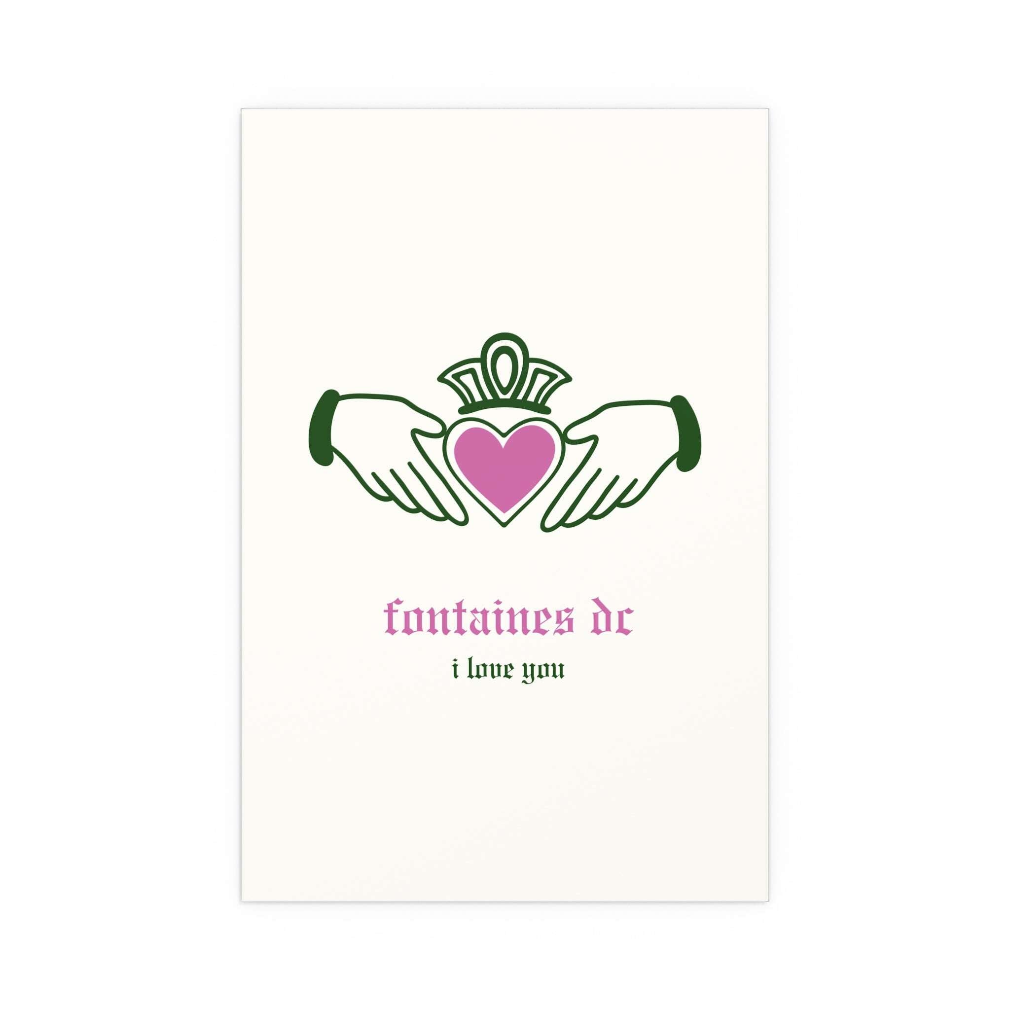 Fontaines DC - I Love You - Irish Claddagh (Off-white + Green + Pink)