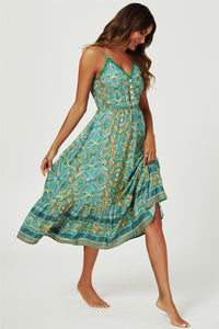 Lace Detail High Low Strappy Dress In Green