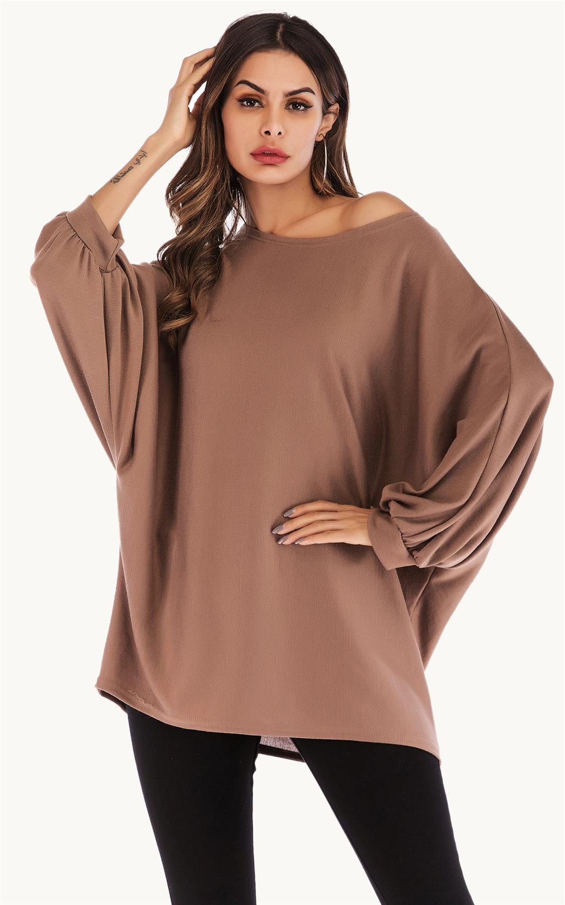 Oversized Jersey Long Sleeve Top In Brown