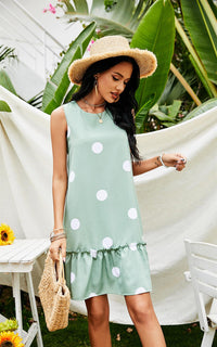 White Polka Print Frill Mini Dress In Mint Green