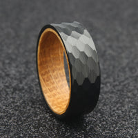 The Aquila - 8mm Hammered Brushed Black Tungsten & Whisky Barrel Wood Ring