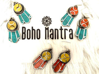 Ethnic Earrings-Nepal Tibet-Natural Stone Jewellery-Silver Stone Earrings.