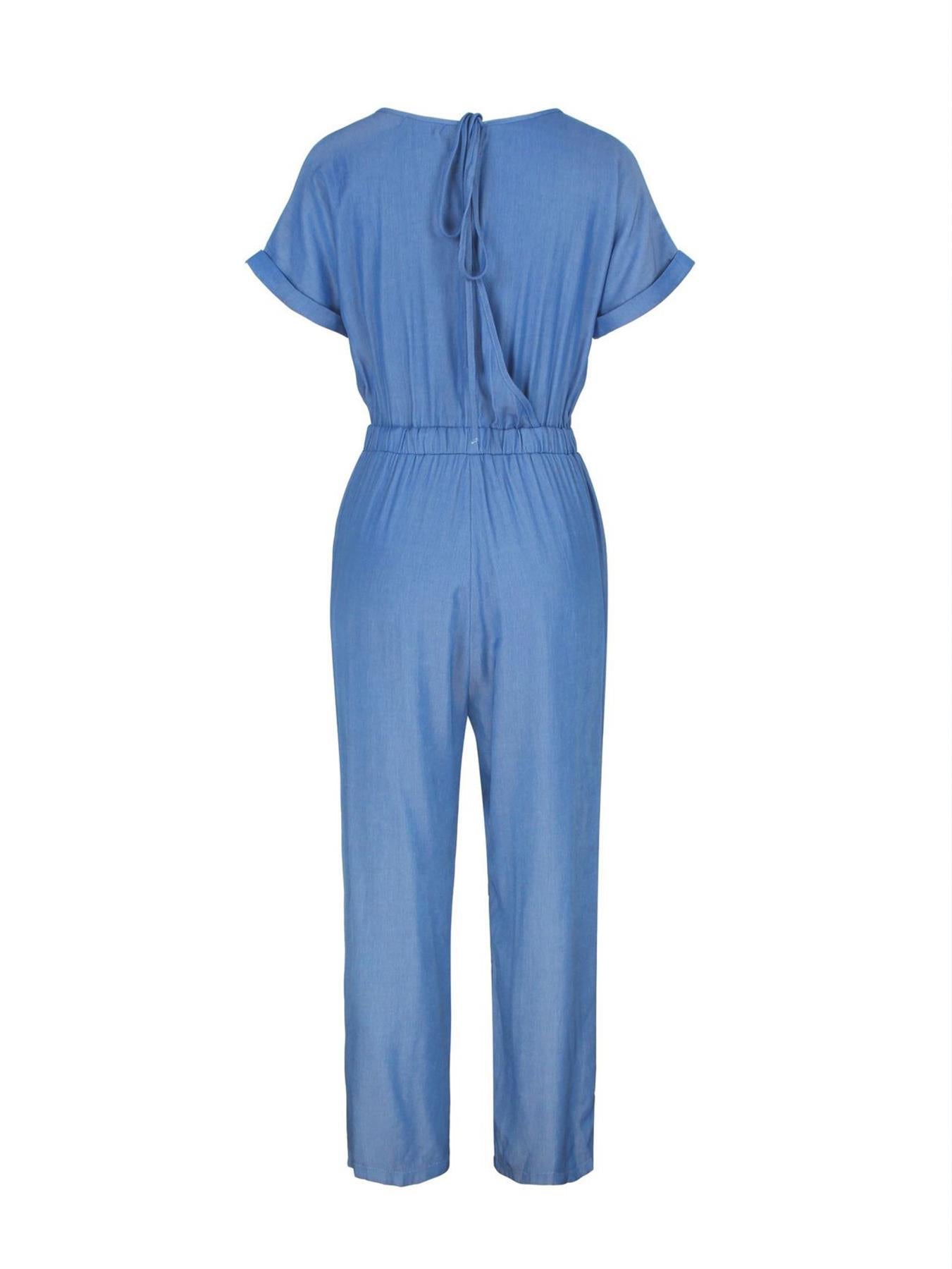 Back Detail Short Sleeve Jumpsuit In Blue