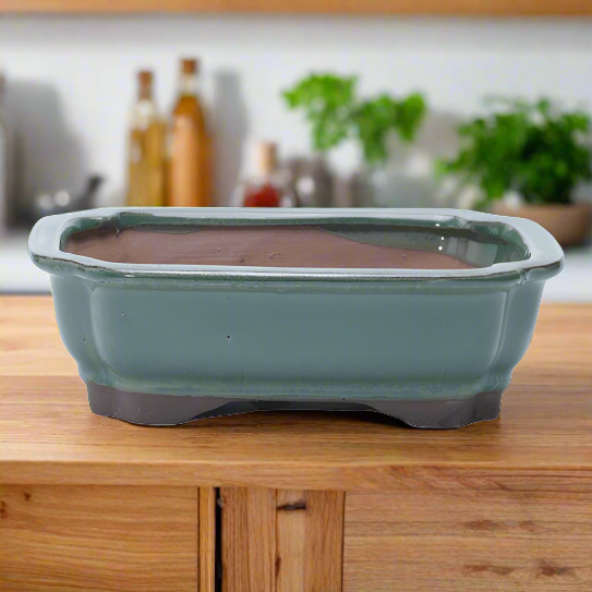 Rectangular 18cm Glazed Green Bonsai Pot for Stylish Display