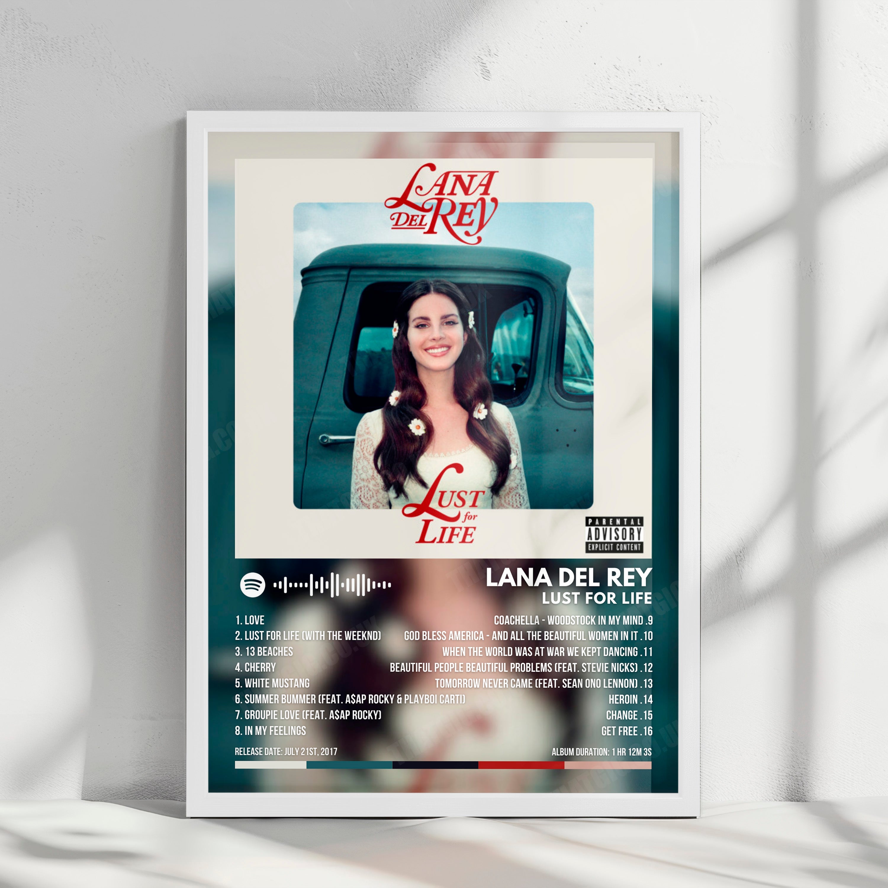 Lana Del Rey "Lust For Life" Album Cover Poster - with Complete Tracklist