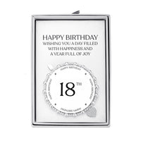 18th Birthday Heart Charm Stretch Bracelet with Quote Gift Box