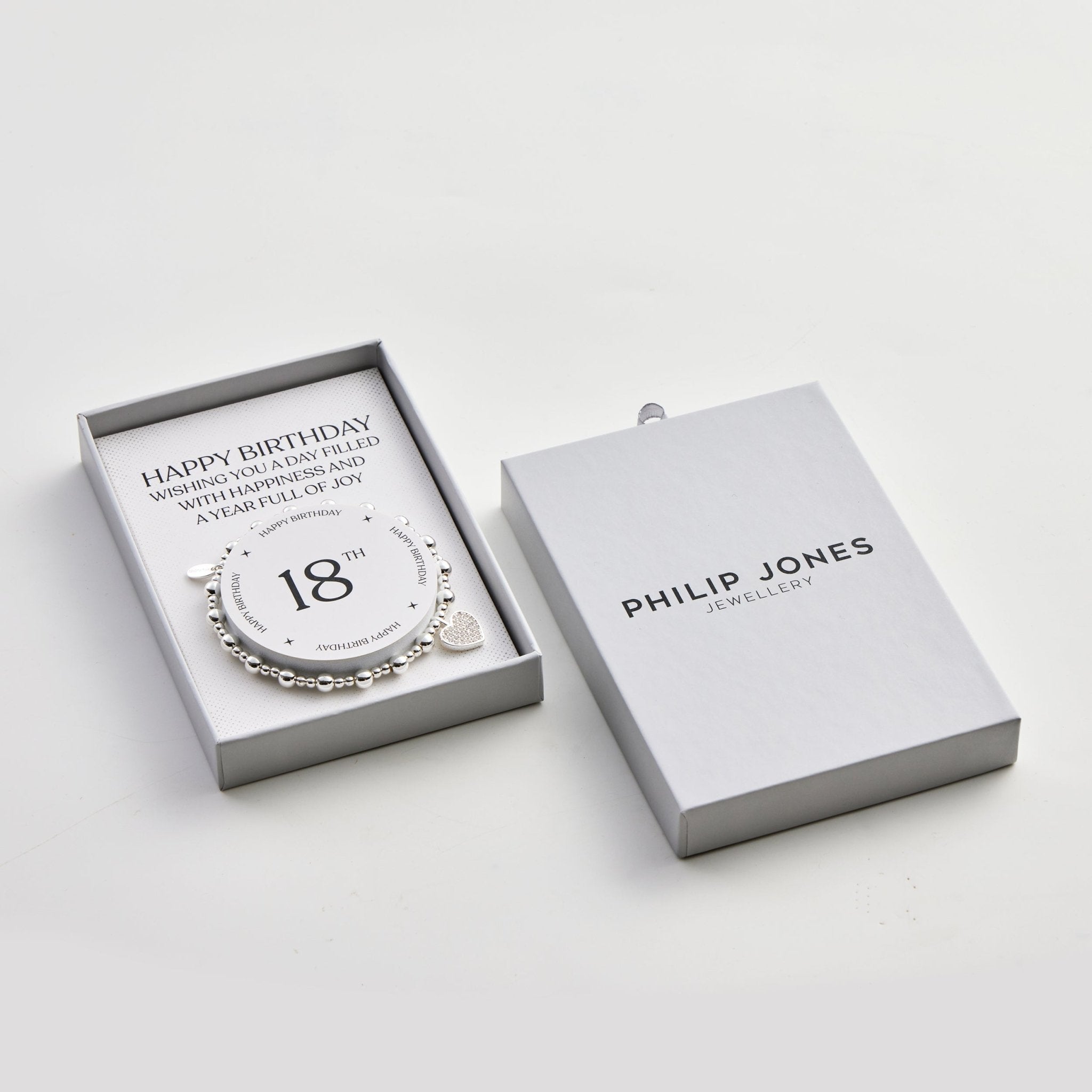 18th Birthday Heart Charm Stretch Bracelet with Quote Gift Box