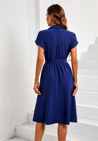 Short Sleeve Shirt Midi Dress In Navy