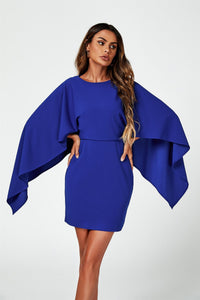 Back Detail Mini Dress With Cape In Blue