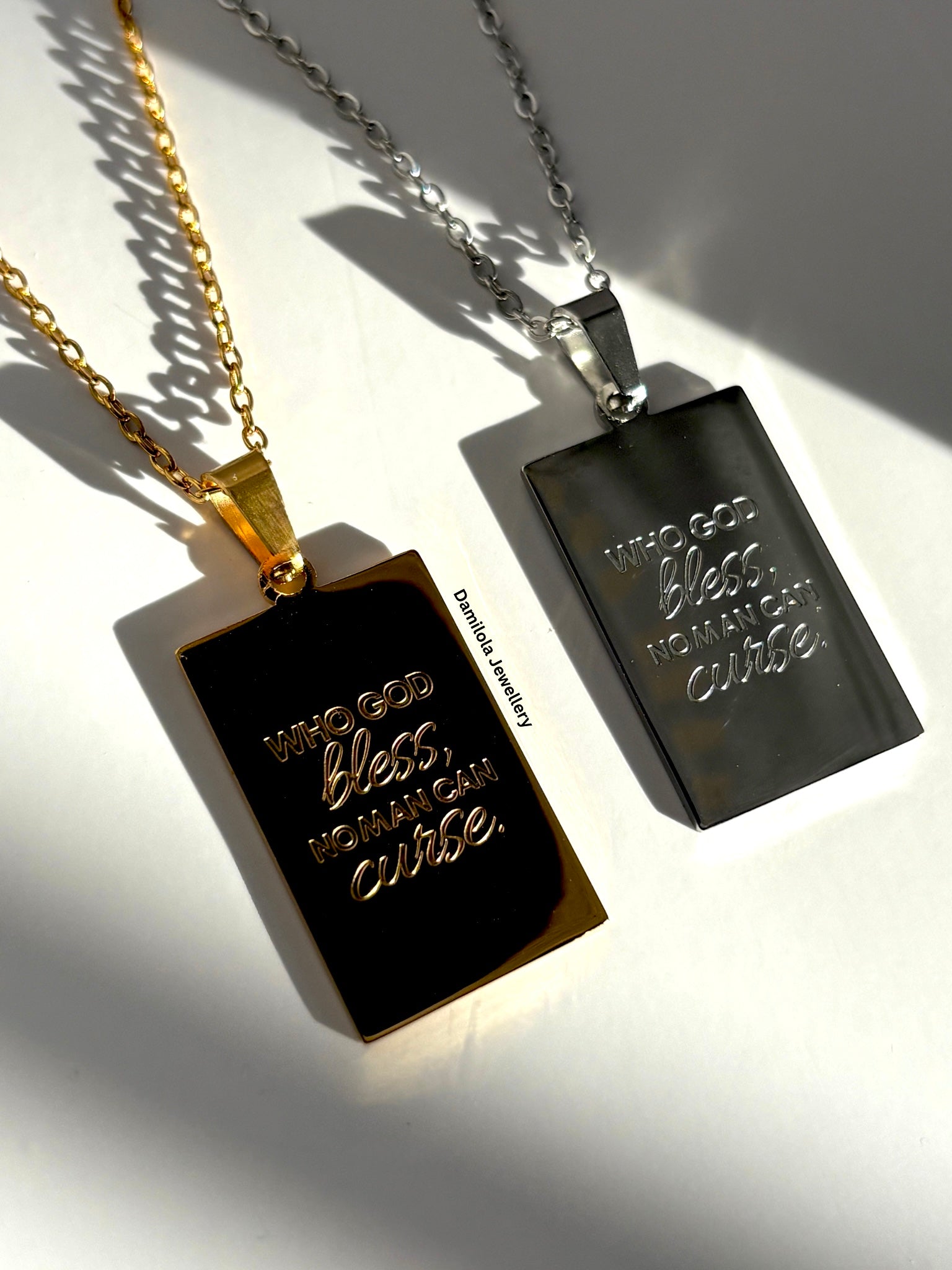 ‘Who God Bless, No Man Can Curse’ Necklace - Gold/Silver - Double Sided
