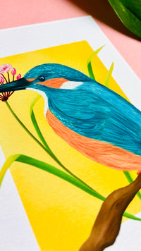 Kingfisher Wildlife and Botanical Art Print- British Birds Wall Art for Nature Lovers