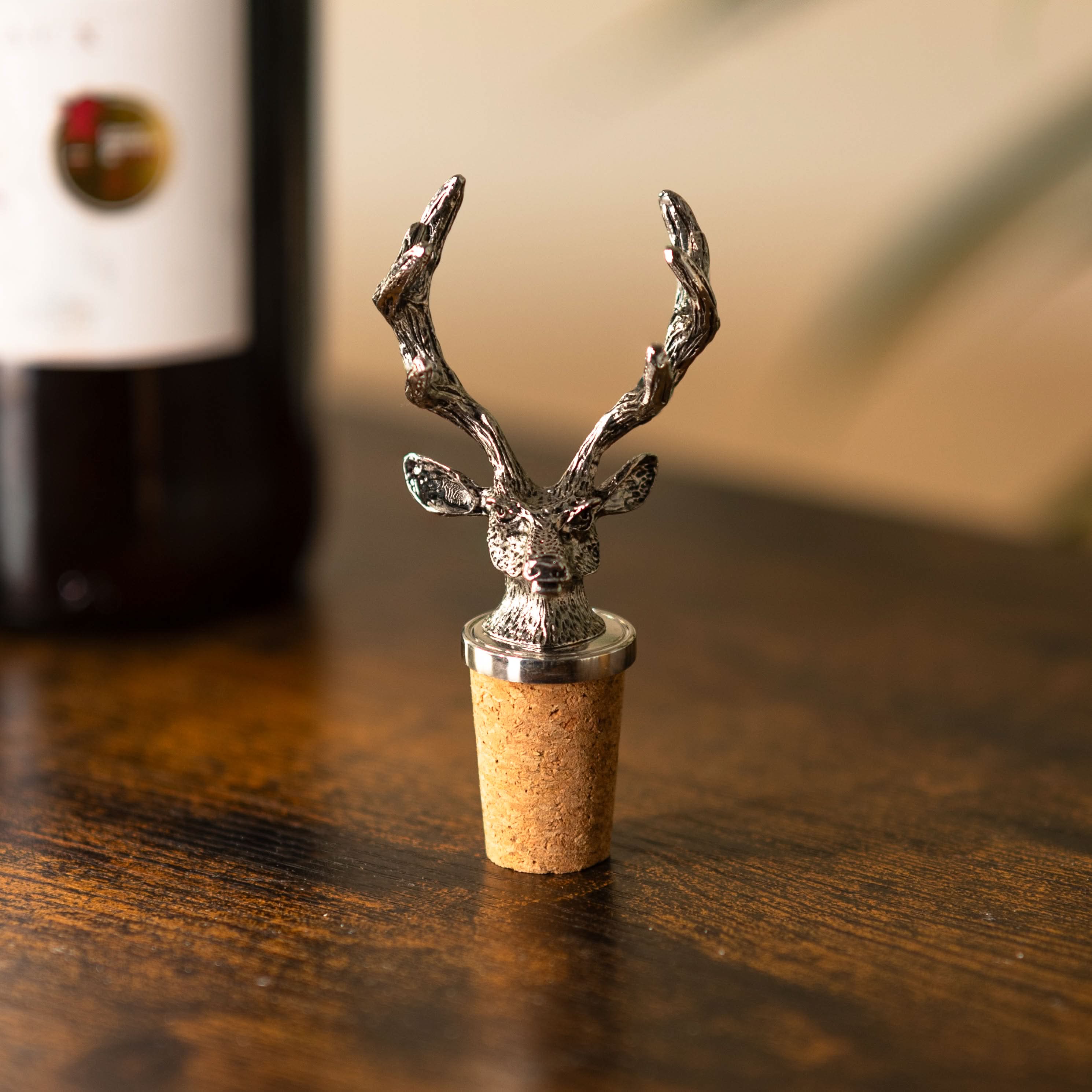 Silver Stag Cork Bottle Stopper