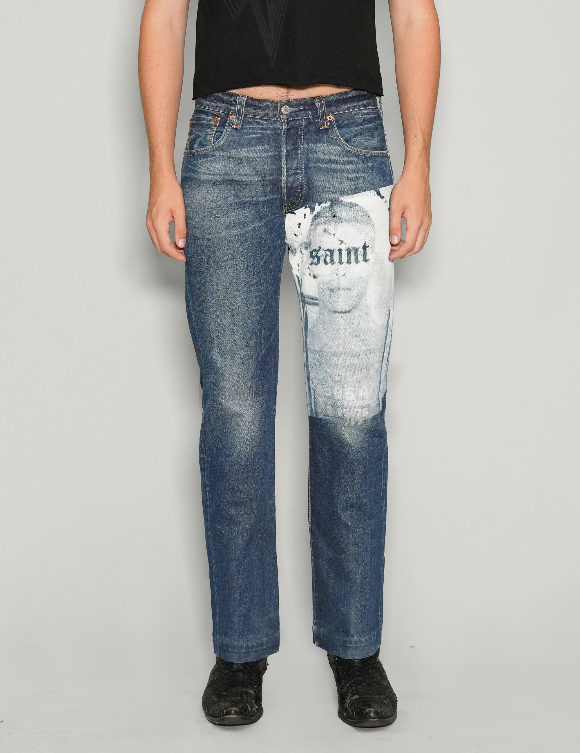 Saint Vintage Levi’s 501 Jeans with Rock Icon Print in Blue