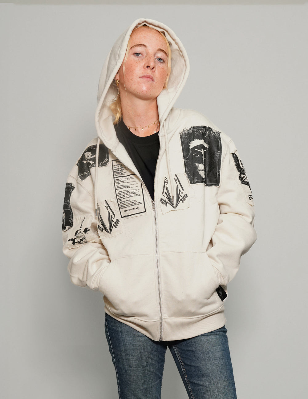 ST Multipatch Zip Hoodie in Ecru