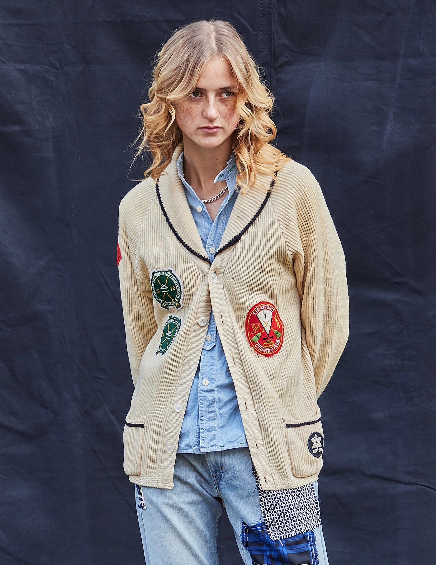 Vintage Inter-Service Club Bowls Cardigan in Beige