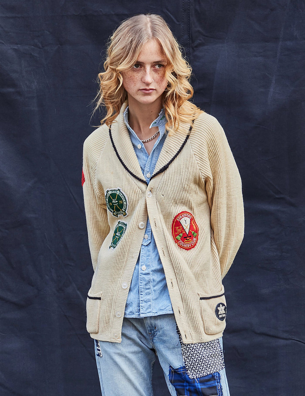Vintage Inter-Service Club Bowls Cardigan in Beige