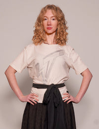 ST Silver Logo Tie-Tee in Ecru with Black Tie