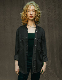 Party Back Shirt - Gold Star Sequin - Black Denim