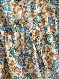 Playsuit With Drawstring Detail In Blue Mixed Print