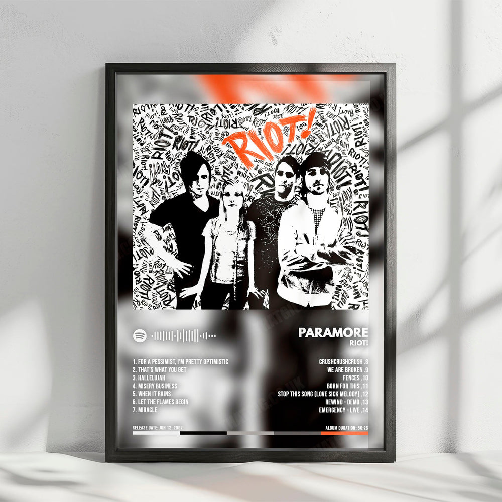 Paramore "Riot!" Album Cover Poster - with Complete Tracklist