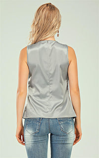 Ruffle Details Sleeveless Blouse In Silver Grey