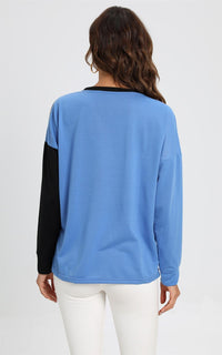 Grey Black Colour Block Oversized Top In Blue