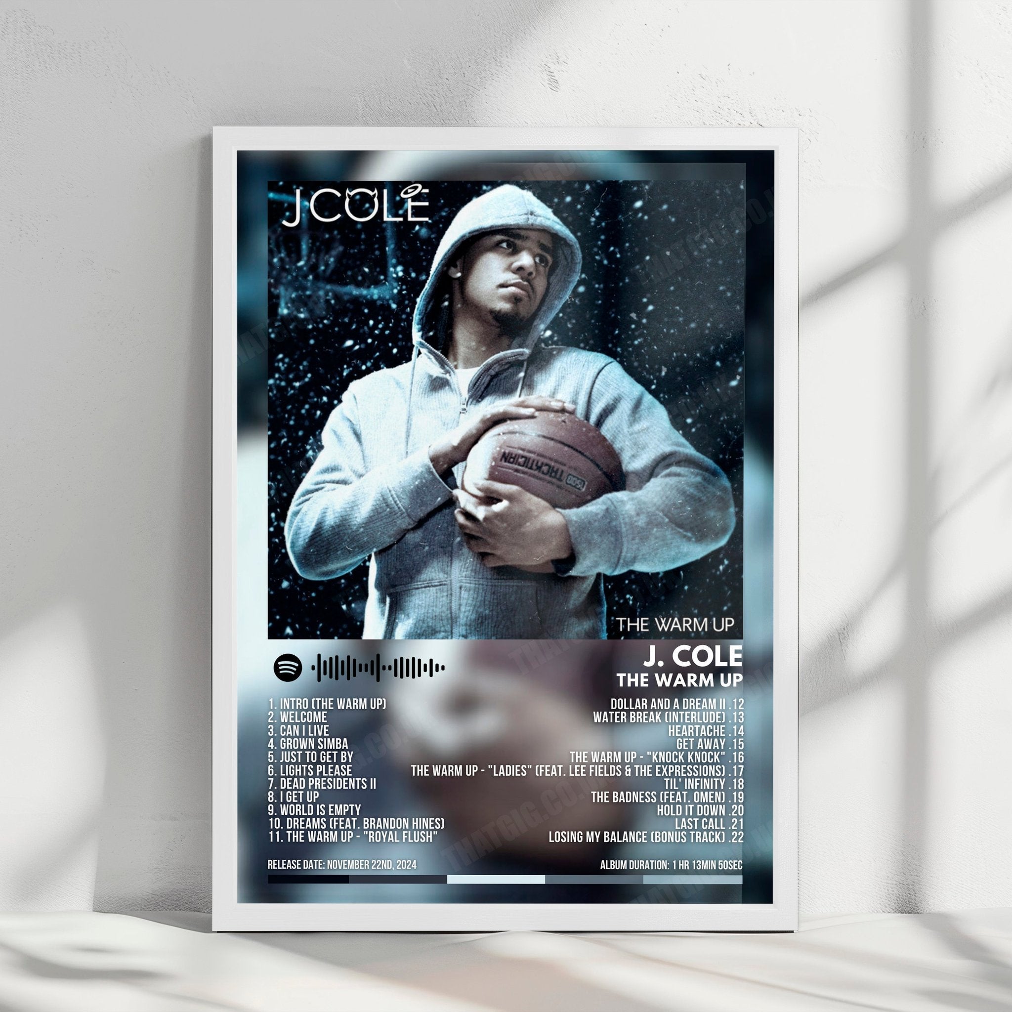 J. Cole "The Warm Up" Album Cover Poster - with Complete Tracklist