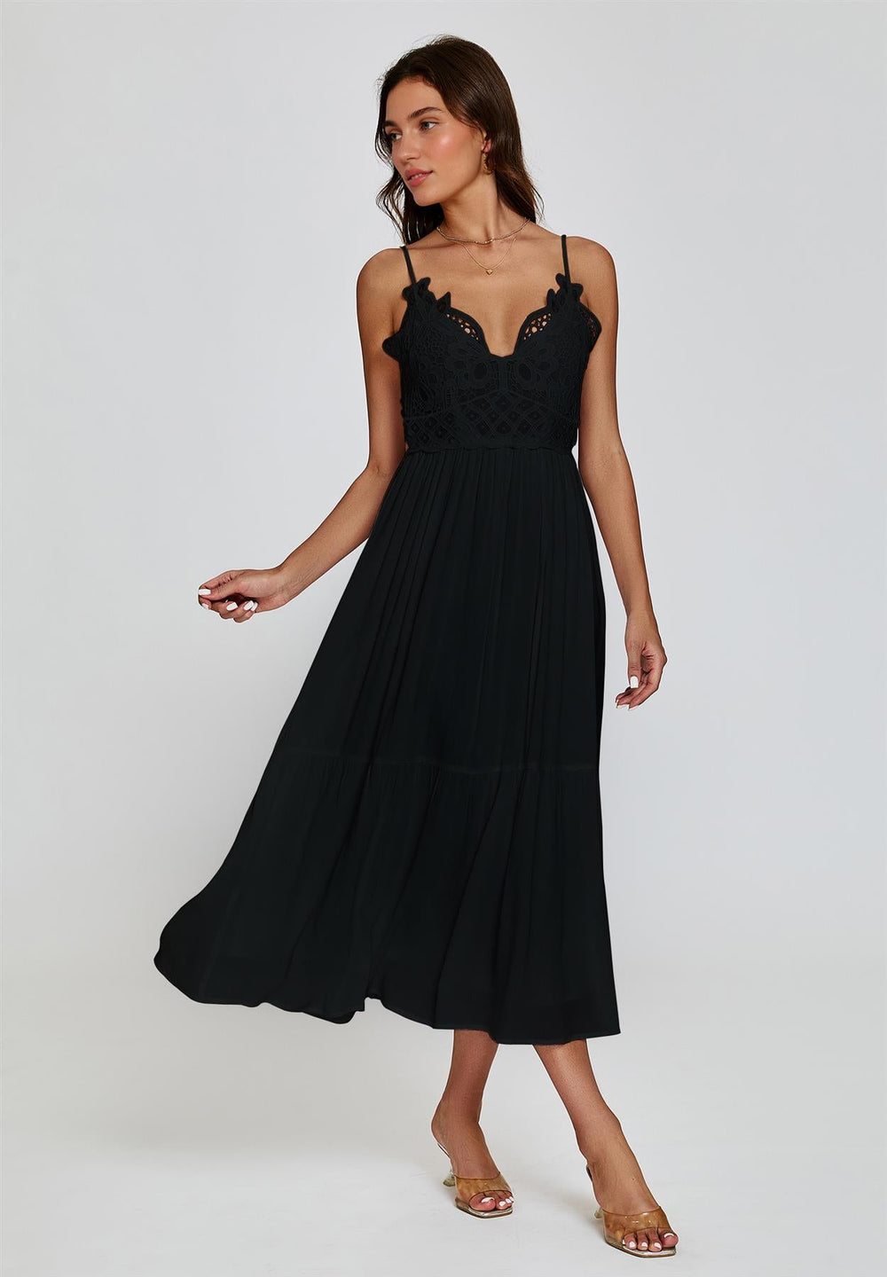 Lace Top Maxi Dress In Black