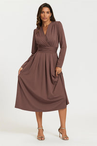 Jersey Long Sleeve Midi Dress In Brown