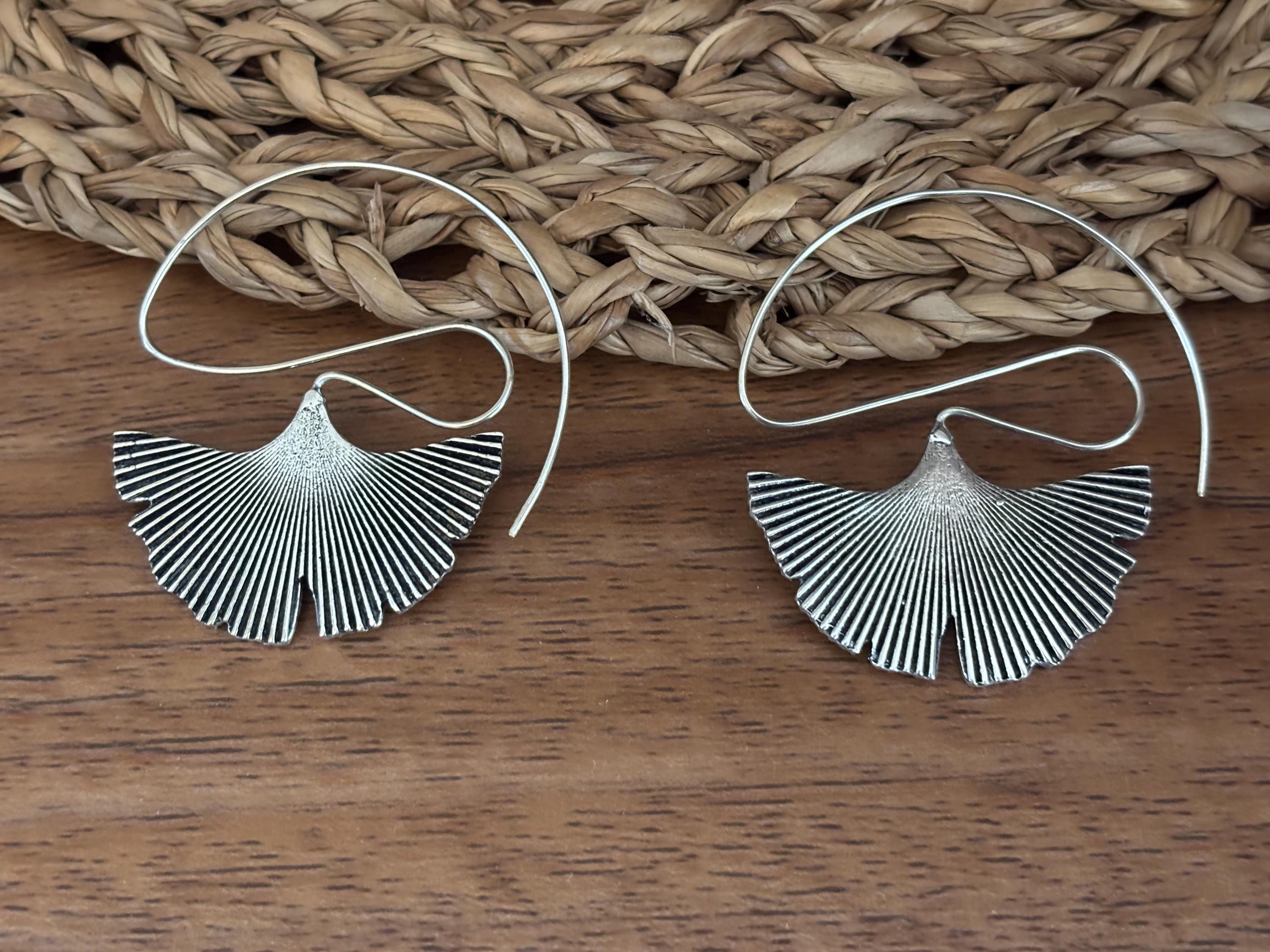 Ginkgo Whisper Earrings – Sculpted Sterling Silver Botanical Statement Drops.