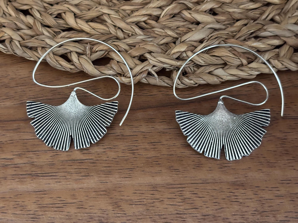 Ginkgo Whisper Earrings – Sculpted Sterling Silver Botanical Statement Drops.