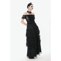 Dark in Love Morticia Gothic Velvet & Lace Bustier Dress in Black