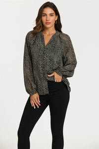 Gold Foil Leopard Print long sleeve Blouse Top In Black